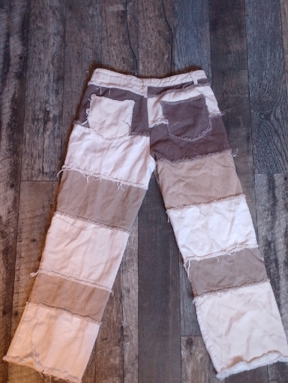 Patch Work Layered Rugged Distressed Western Fringe Boho Jeans Denim